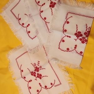Vintage hand embroidered table toppers
